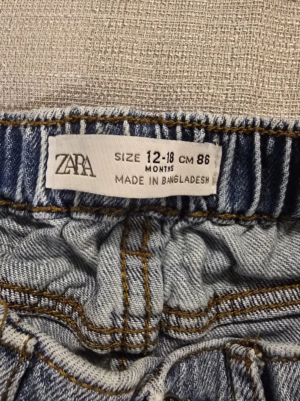 Zara Baby Light Wash Jeans 12-18M 86cm Elastic Waist Denim Pants